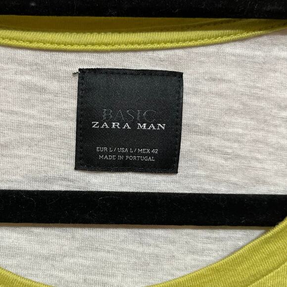 Zara Man Basic Colorblock Crewneck T-Shirt| L Short Sleeves Yellow Gray Casual - Picture 3 of 9